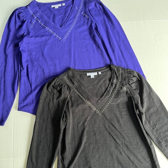 CHICOS Sz S Bundle 2 Blouse Purple Black Embellished V Neck Long Sleeve NEW - Picture 1 of 10
